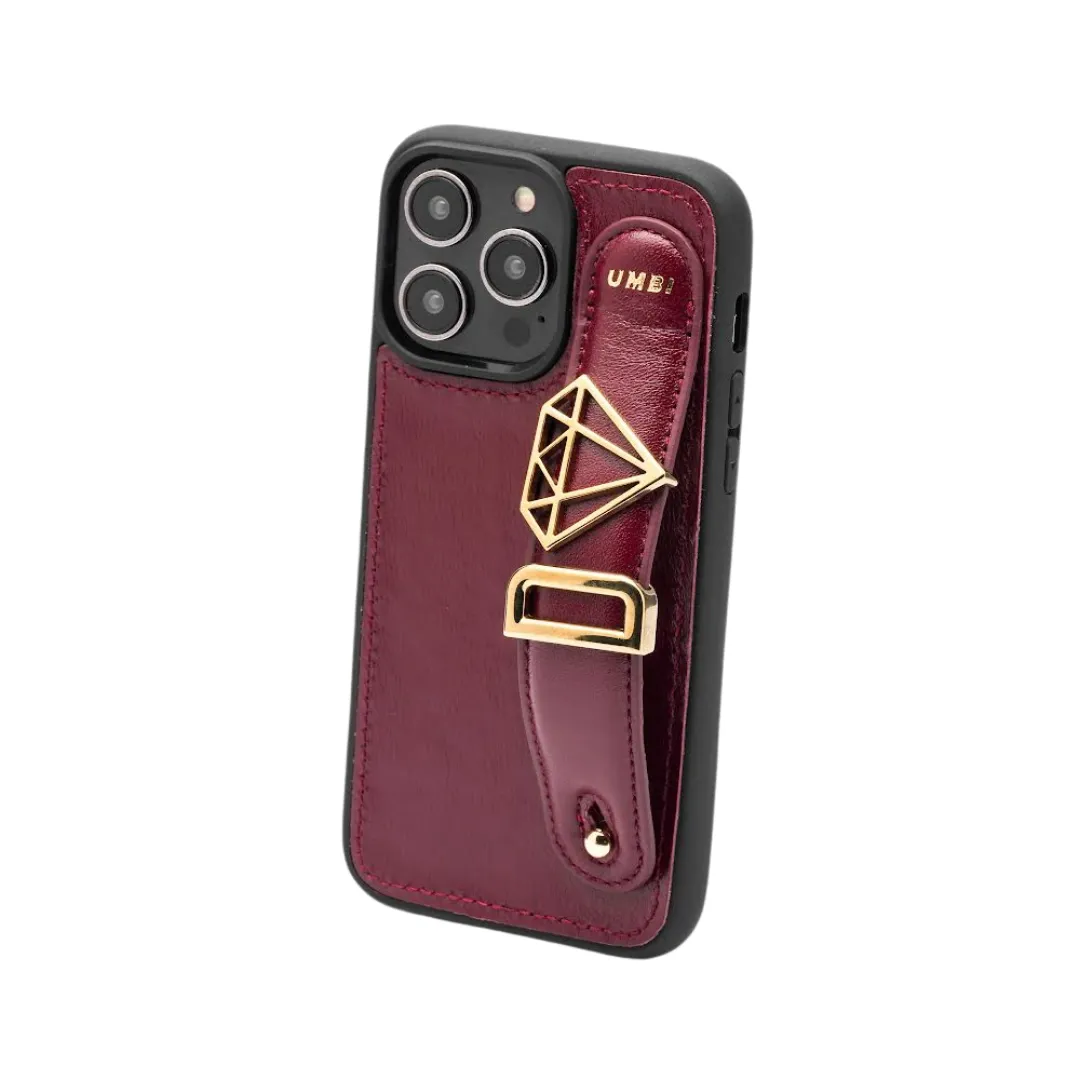 GLAM. Personalized Leather iPhone Case - Burgundy/Gold