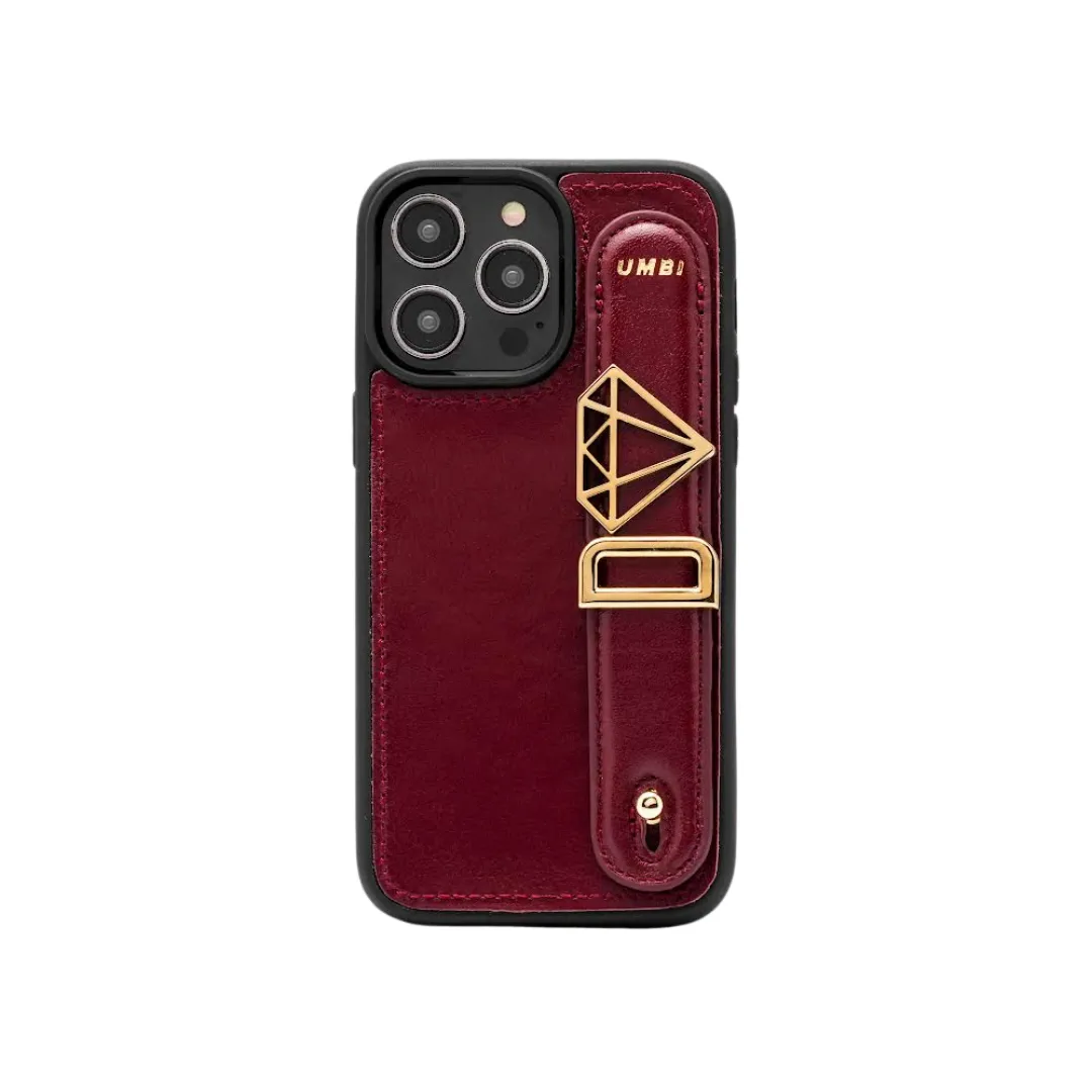 GLAM. Personalized Leather iPhone Case - Burgundy/Gold