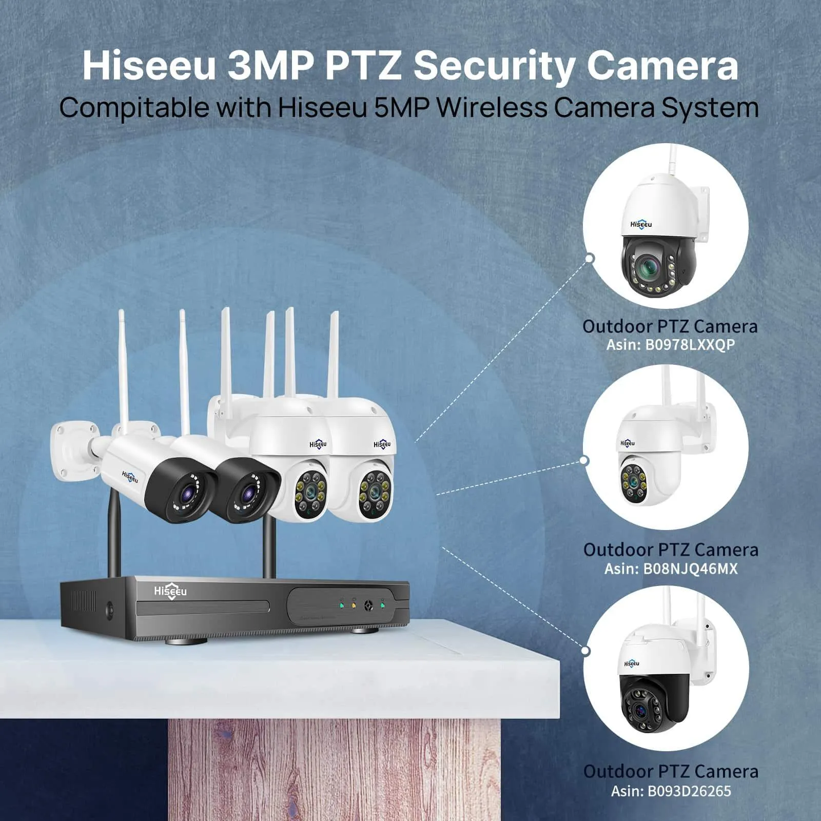 Hiseeu [Expandable 10CH,5MP]WiFi Security Camera System Outdoor 5MP Dome PTZ Cameras and Bullet Cameras Surveillance Mobile&PC Remote,IP66 Waterproof,Night Vision,7/24/Motion Record,Motion Alert,Two Way Audio