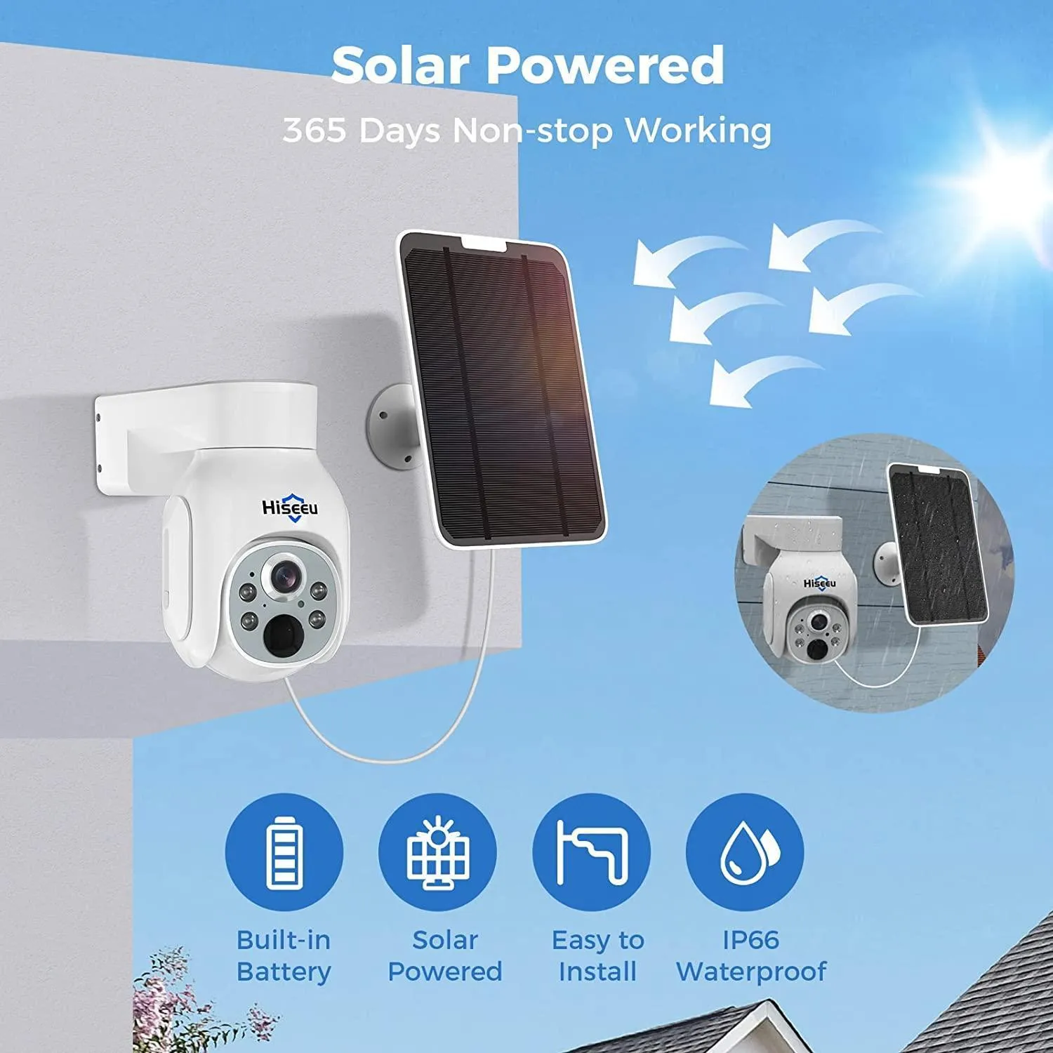 Hiseeu Solar Camera Outdoor, 8PCS 4MP Wireless Security Camera System with 10in LCD, 2-Way Audio, PT 360°, Night Vision, Motion Detection, 2.4G WiFi, No Monthly Fee