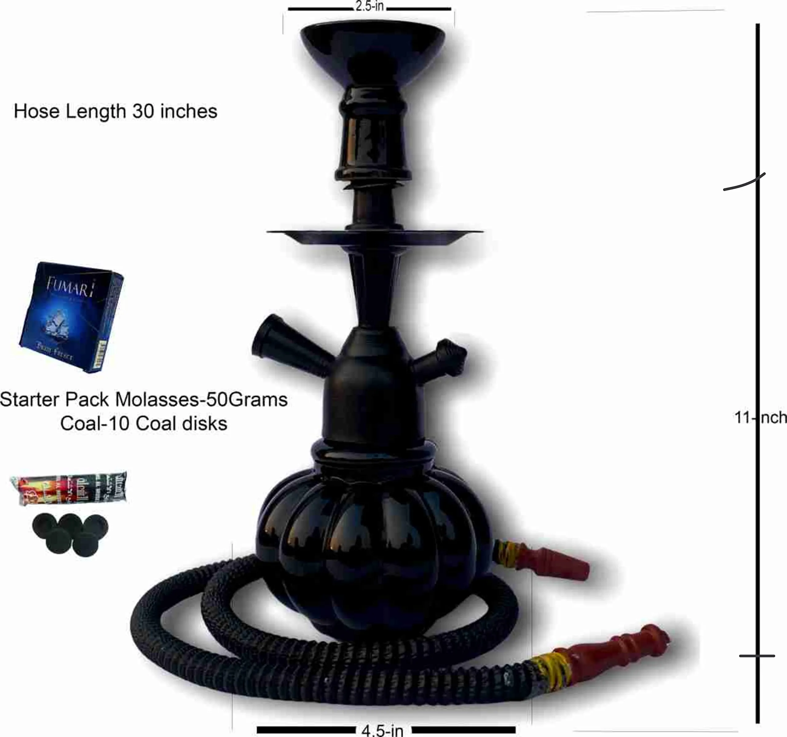 Hookah pot black glass made 11 inch