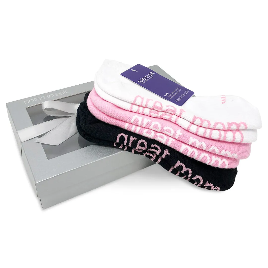 I am a great mom™ 3-pair gift set in 3 colors in silver gift box