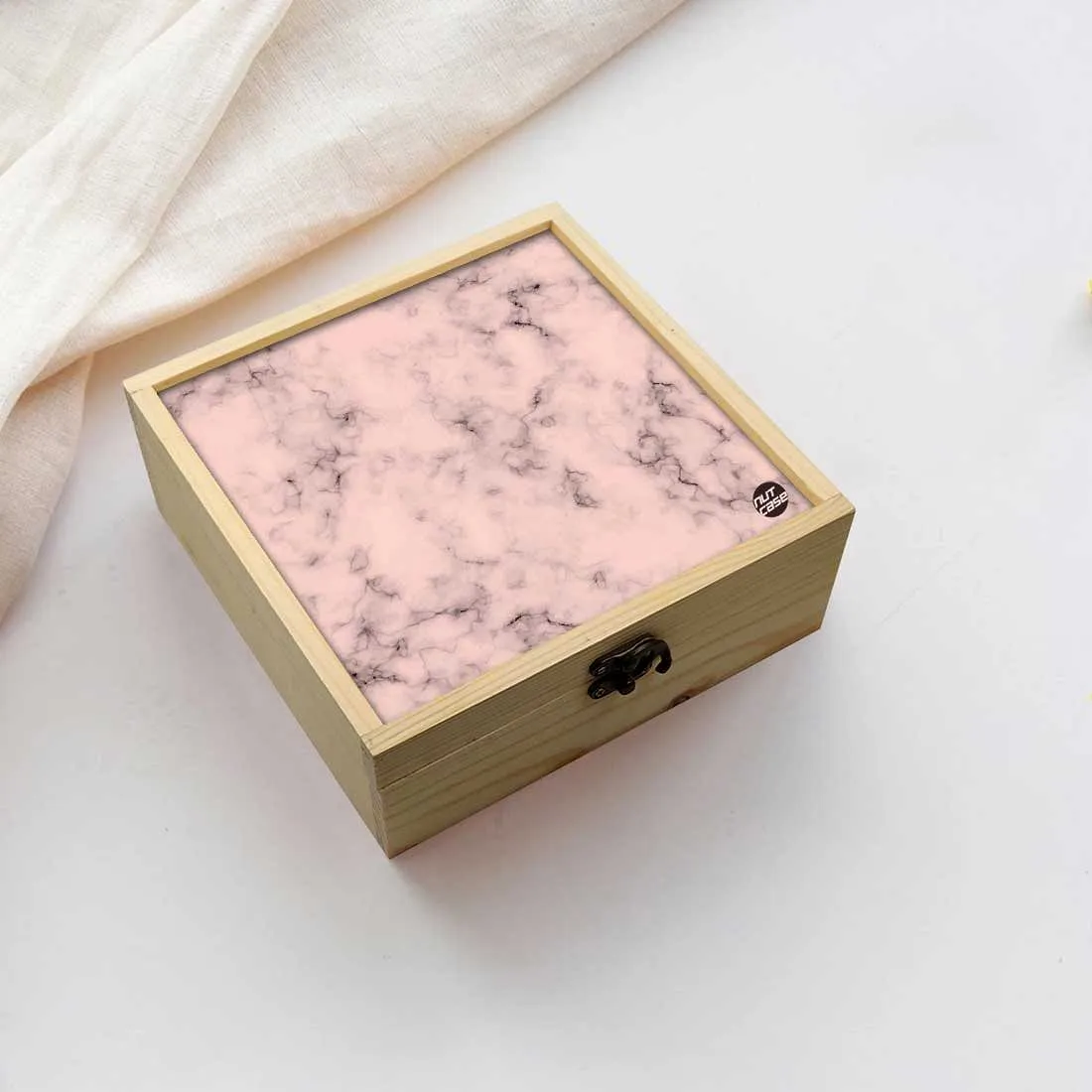 Jewellery Box Makepup Organizer -  Peach Color Designer Marble Pastel