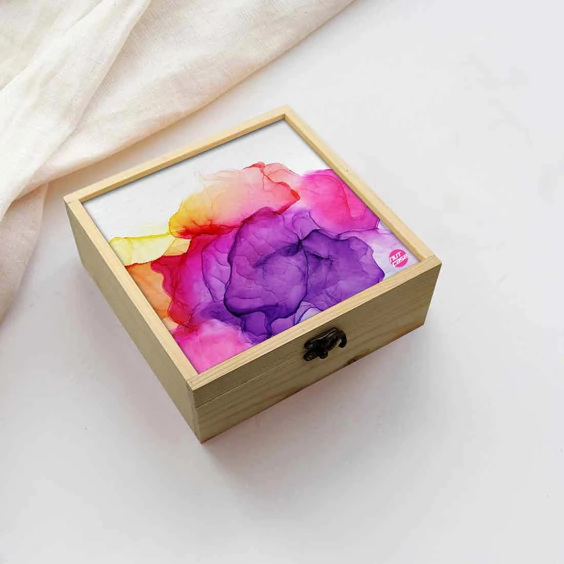 Jewellery Box Wooden Jewelry Organizer -  Purple Multicolor Ink Watercolor