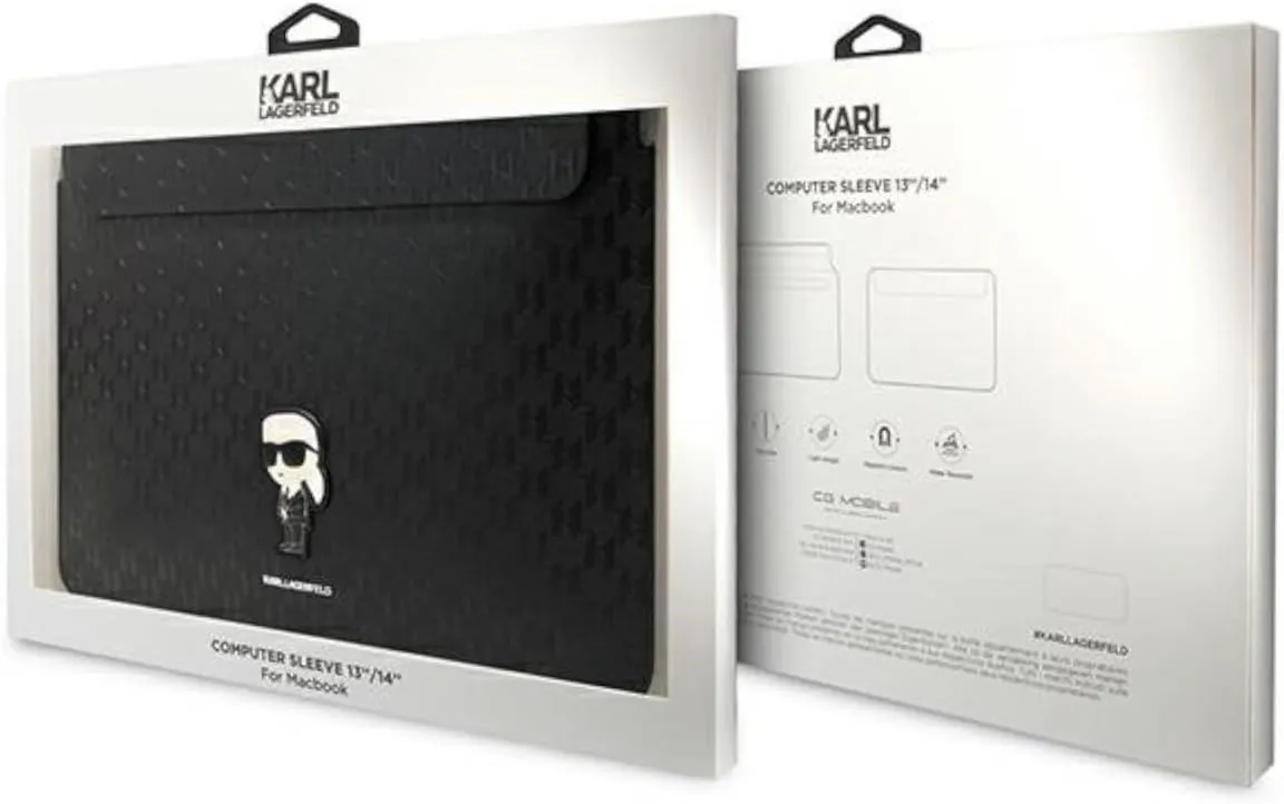 Karl Lagerfeld Saffiano Monogram Ikonik 14" Laptop Sleeve Black - KLCS14SAKHPKK