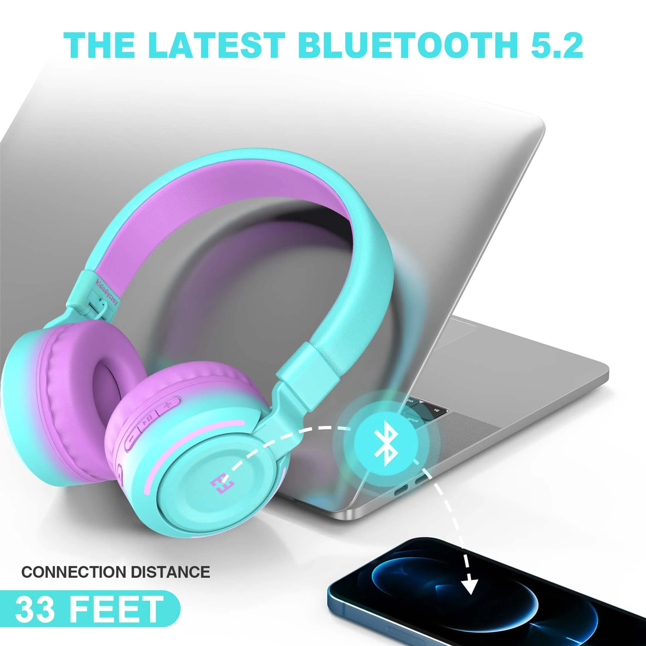 Kids Bluetooth Headphones for Girls Boys, Wired & Wireless Headphones for Kids with Microphone, 85/94Db Safe Volume, Colorful LED Light, 35Hrs Playtime, Back to School Gifts for Kids