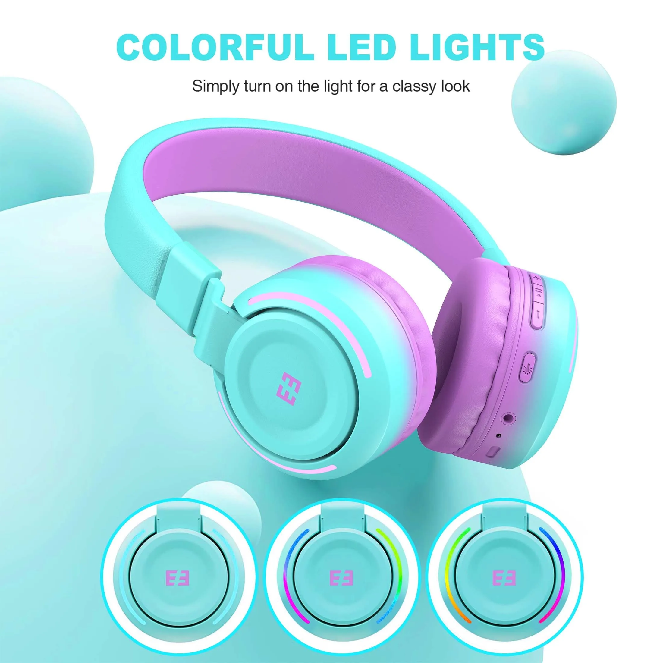 Kids Bluetooth Headphones for Girls Boys, Wired & Wireless Headphones for Kids with Microphone, 85/94Db Safe Volume, Colorful LED Light, 35Hrs Playtime, Back to School Gifts for Kids