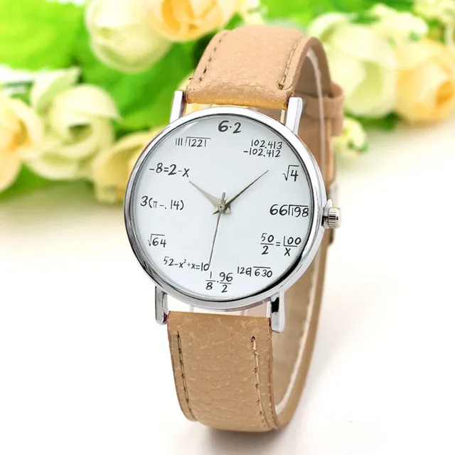 Ladies Watch Fashion Math Function Pattern Leather Band Alloy Analog Quartz Vogue Watches Wrist Watches For Women Reloj Mujer @F