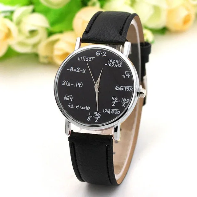 Ladies Watch Fashion Math Function Pattern Leather Band Alloy Analog Quartz Vogue Watches Wrist Watches For Women Reloj Mujer @F