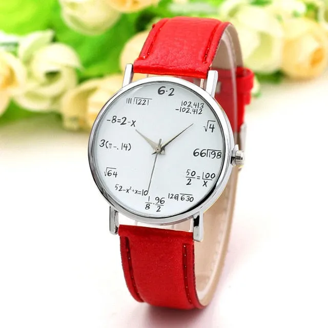 Ladies Watch Fashion Math Function Pattern Leather Band Alloy Analog Quartz Vogue Watches Wrist Watches For Women Reloj Mujer @F