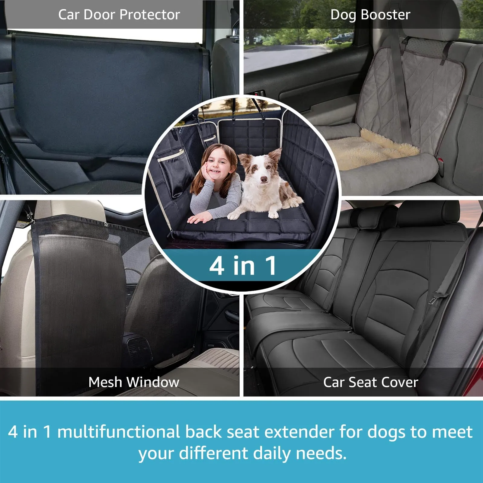 Lassie Back Seat Extender for Dogs Hard Bottom Waterproof Dog Hammock for Car, Heavy Duty Antislip Dog Car Seat Cover for Back Seat, Universal Pet Car Travel Bed Mattress for Kids, Dogs