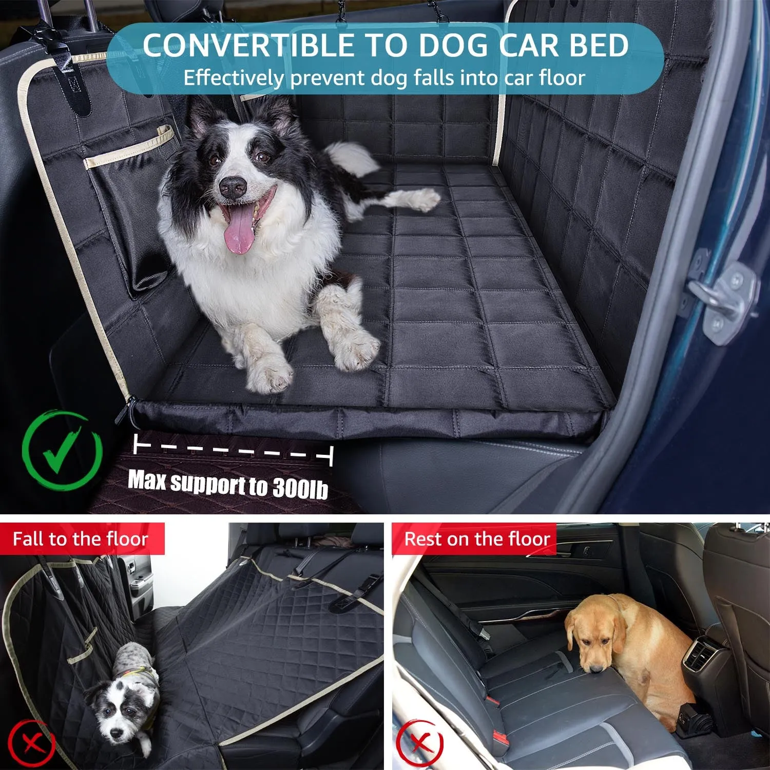 Lassie Back Seat Extender for Dogs Hard Bottom Waterproof Dog Hammock for Car, Heavy Duty Antislip Dog Car Seat Cover for Back Seat, Universal Pet Car Travel Bed Mattress for Kids, Dogs