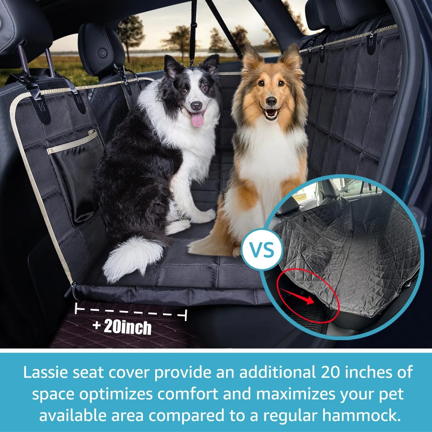 Lassie Back Seat Extender for Dogs Hard Bottom Waterproof Dog Hammock for Car, Heavy Duty Antislip Dog Car Seat Cover for Back Seat, Universal Pet Car Travel Bed Mattress for Kids, Dogs