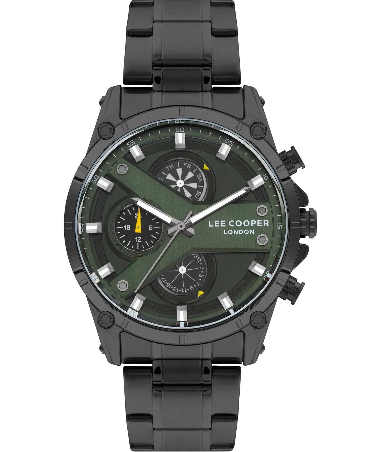 Lee Cooper  Men's Watch Green Dial Black Metal Strap, LC07637.670