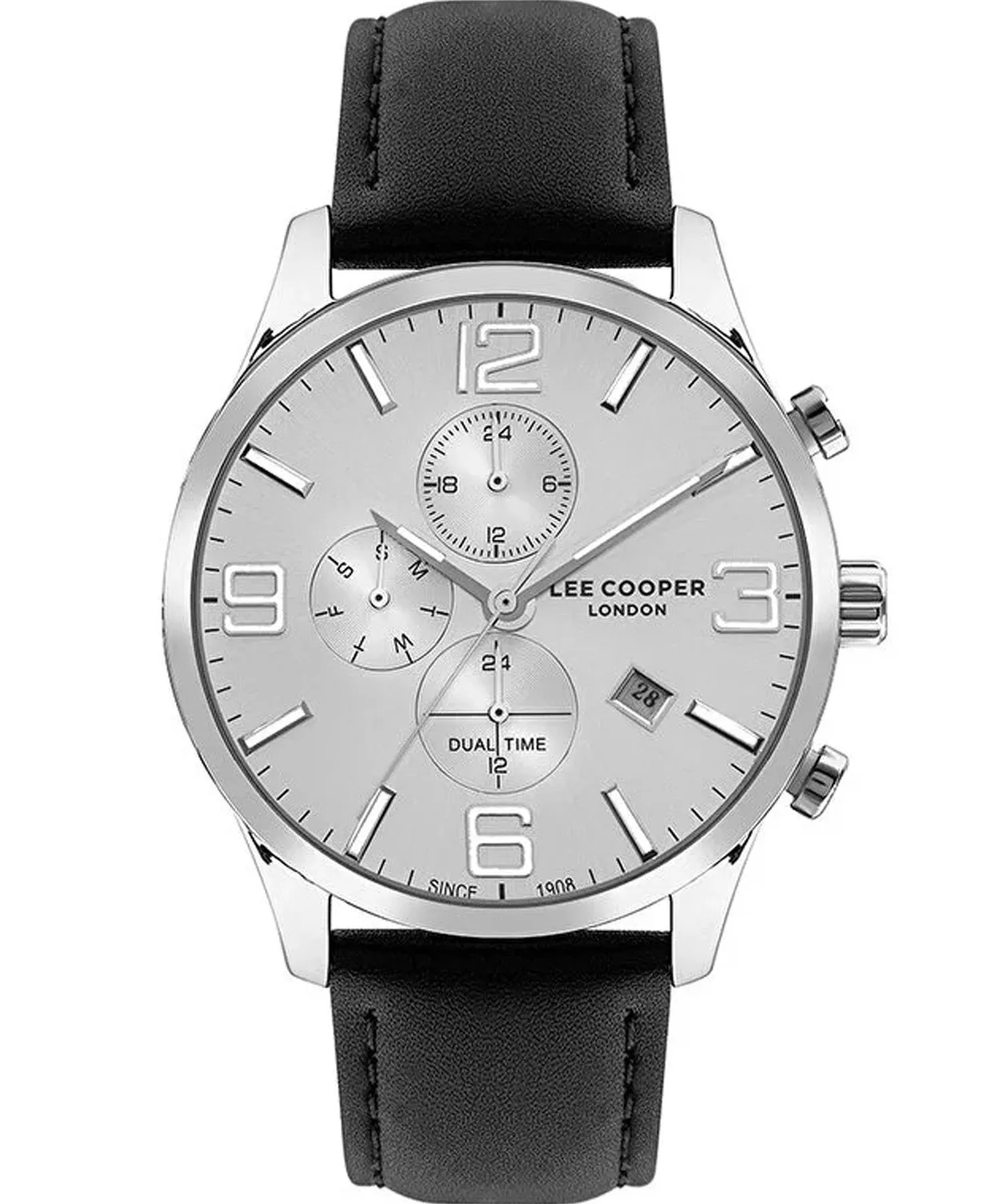 Lee Cooper  Men's Watch Silver Dial Black Leather Strap, LC07713.331