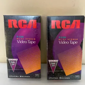 <€€ New Set/2 RCA VHS HI-FI Stereo Premium Grade Blank Video Cassette Tapes T-120 6 hrs