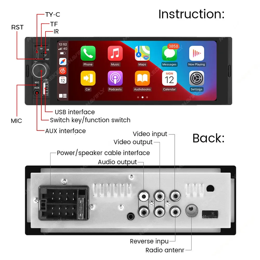 MEKEDE 6.86 Inch 1Din Carplay Android Auto Car Radio Multimedia Video MP5 Player With BT FM Stereo USB Type-C Plug Autoradio