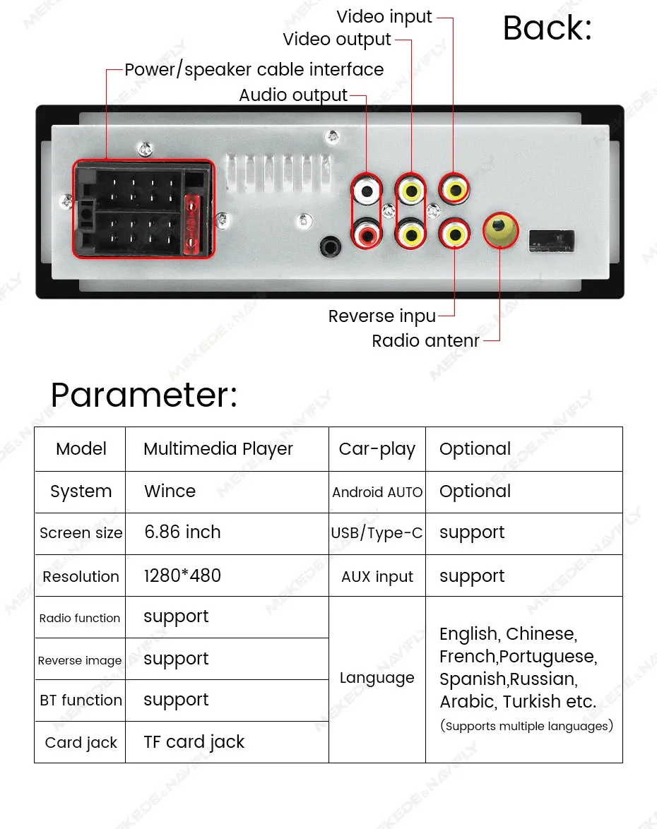 MEKEDE 6.86 Inch 1Din Carplay Android Auto Car Radio Multimedia Video MP5 Player With BT FM Stereo USB Type-C Plug Autoradio