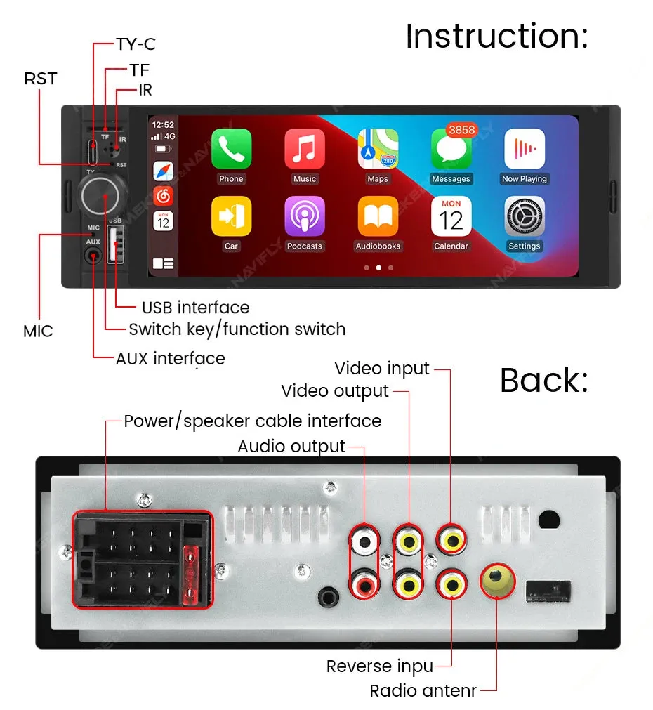 MEKEDE 6.86 Inch 1Din Carplay Android Auto Car Radio Multimedia Video MP5 Player With BT FM Stereo USB Type-C Plug Autoradio