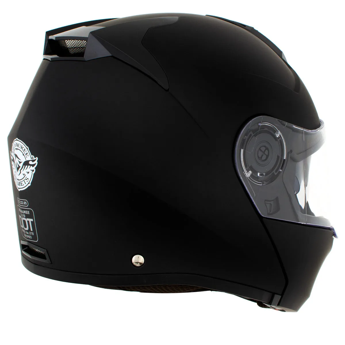 Milwaukee Helmets H7005 Flat Black 'Mayday' Modular Motorcycle Helmet w/ Intercom - Built-in Speaker and Microphone for Men / Women