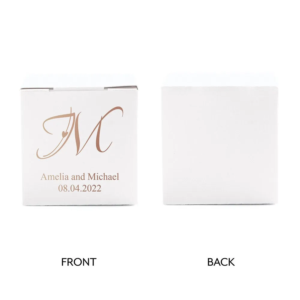 MINI CUSTOM FOIL PRINTED SQUARE PAPER FAVOR BOXES - DECORATIVE INITIAL MONOGRAM