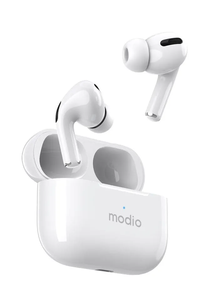 Modio ME8 True Wireless Stereo Earpods with Charging Case (Red/Black/Blue) for Superior Sound and Convenient Portability