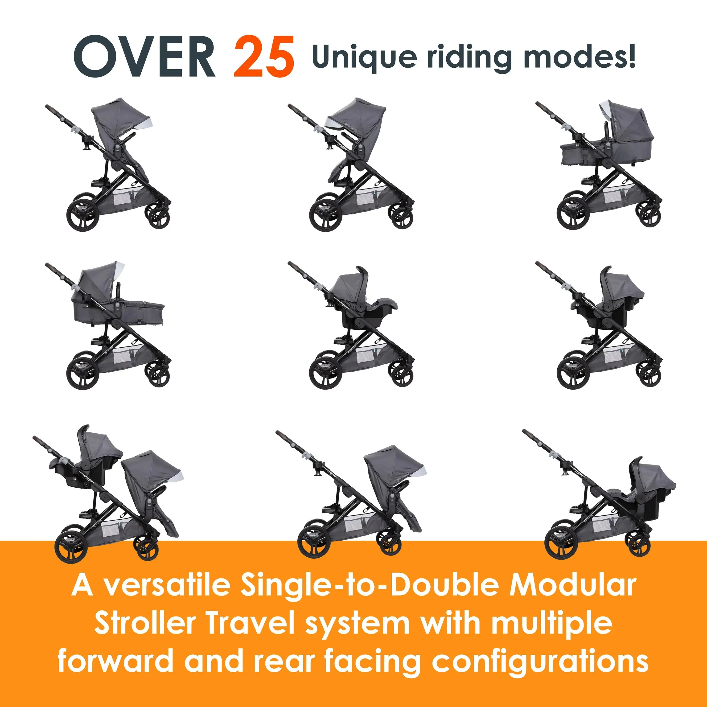 Morph Single to Double Modular Stroller Travel System with EZ-Lift™ PLUS Infant Car Seat