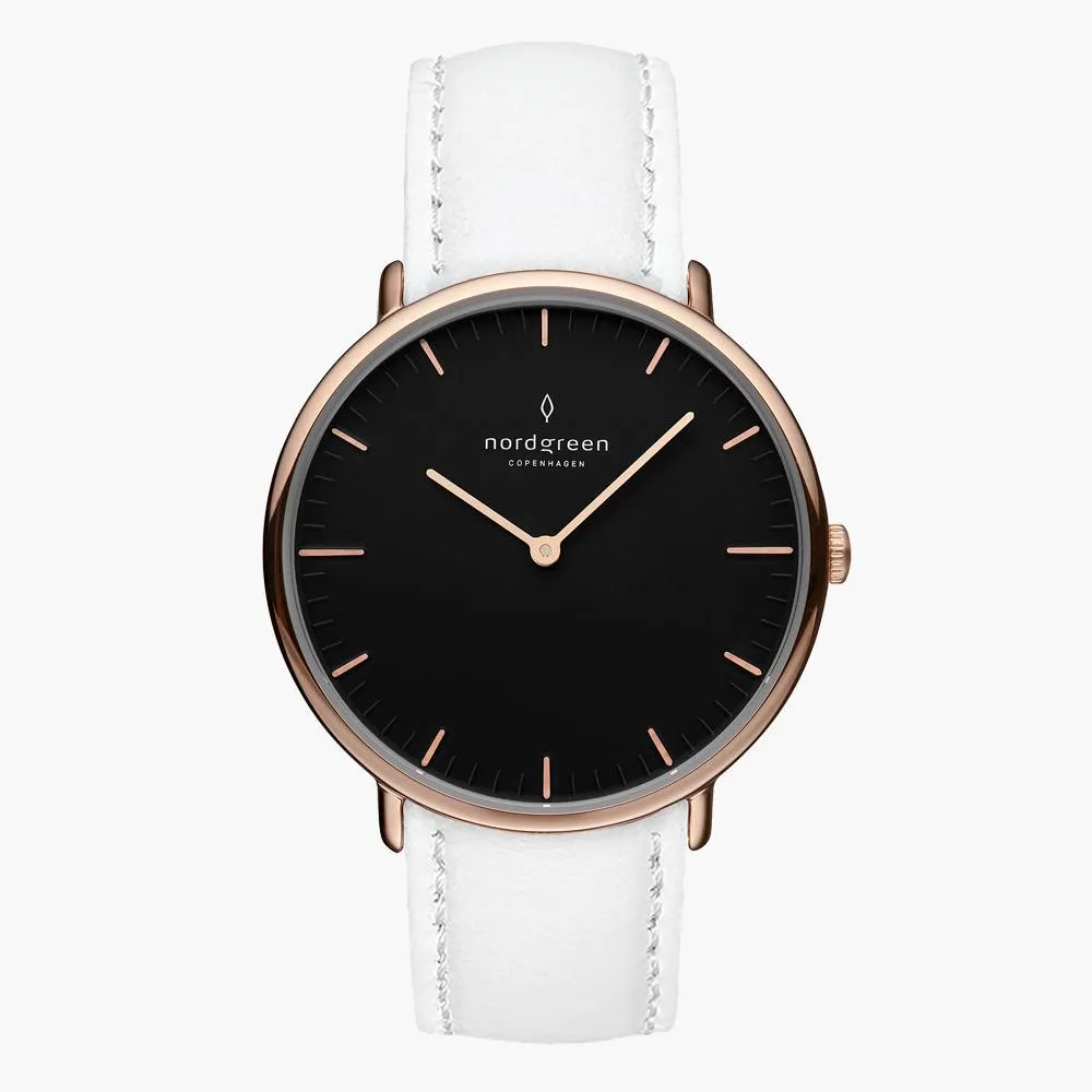 Native | Black Dial - White Leather