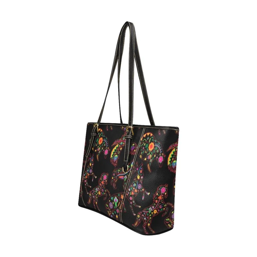 Neon Floral Animals Leather Tote Bag/Large