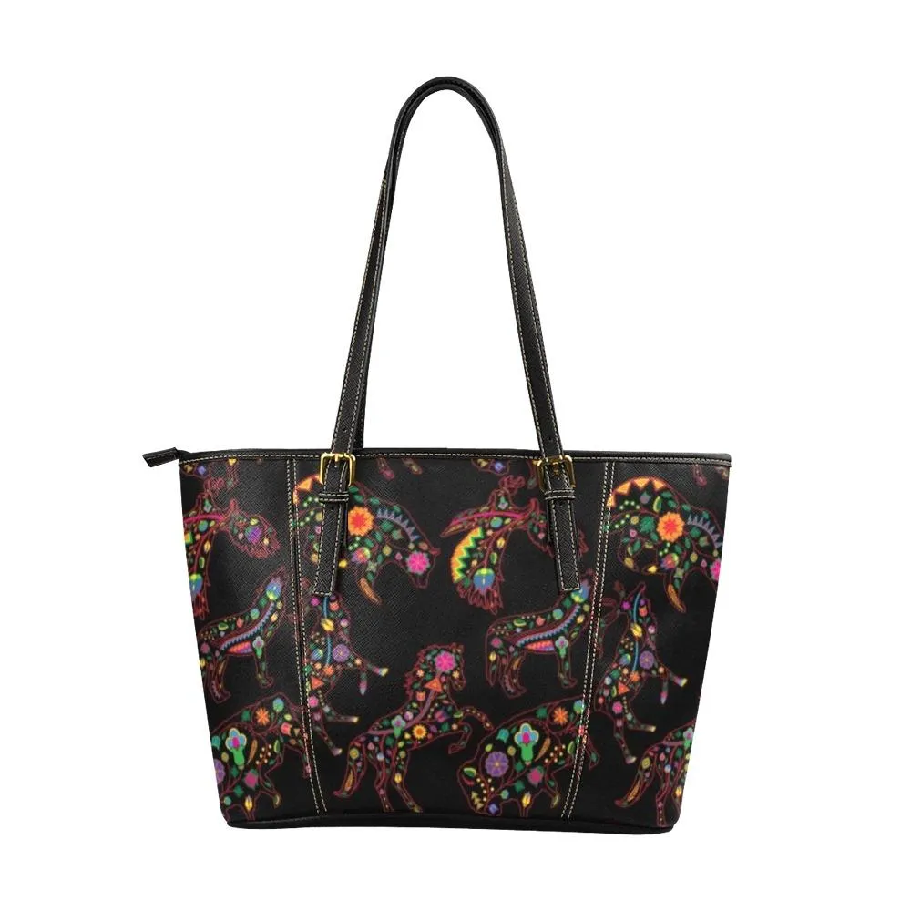 Neon Floral Animals Leather Tote Bag/Large