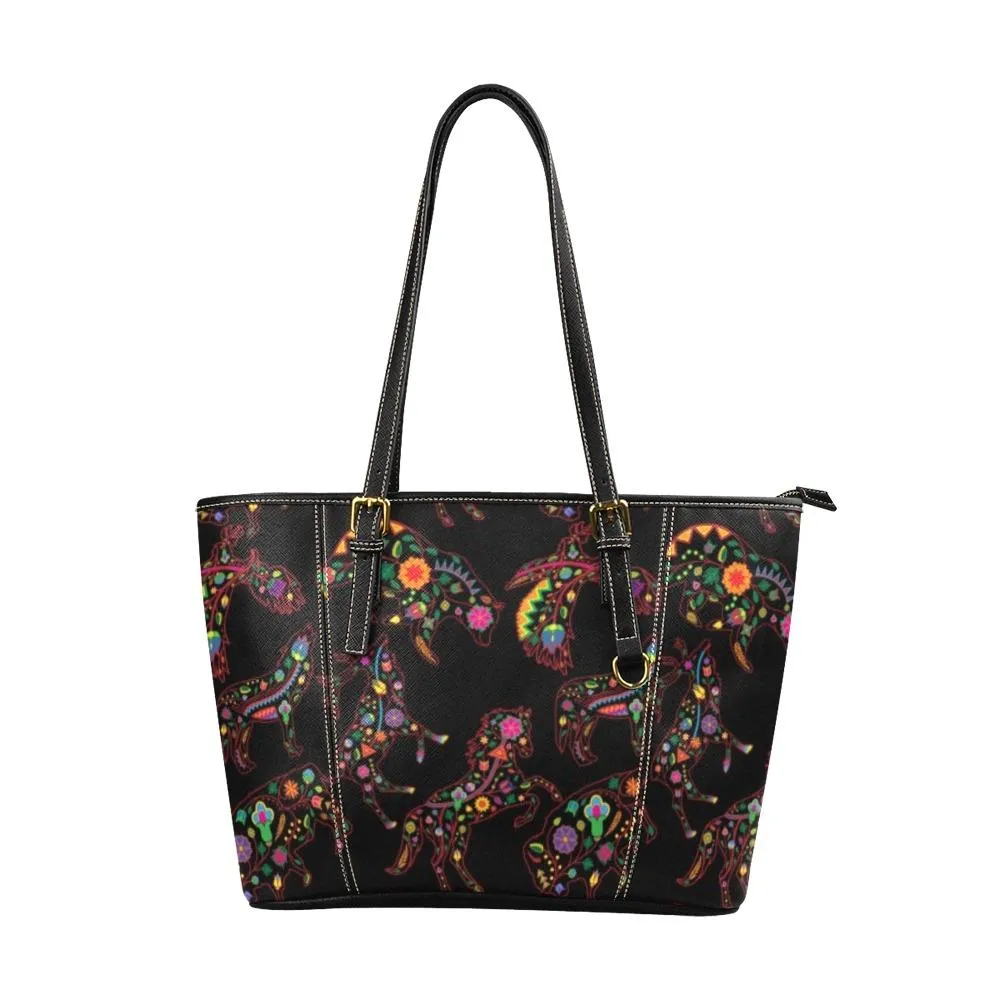 Neon Floral Animals Leather Tote Bag/Large