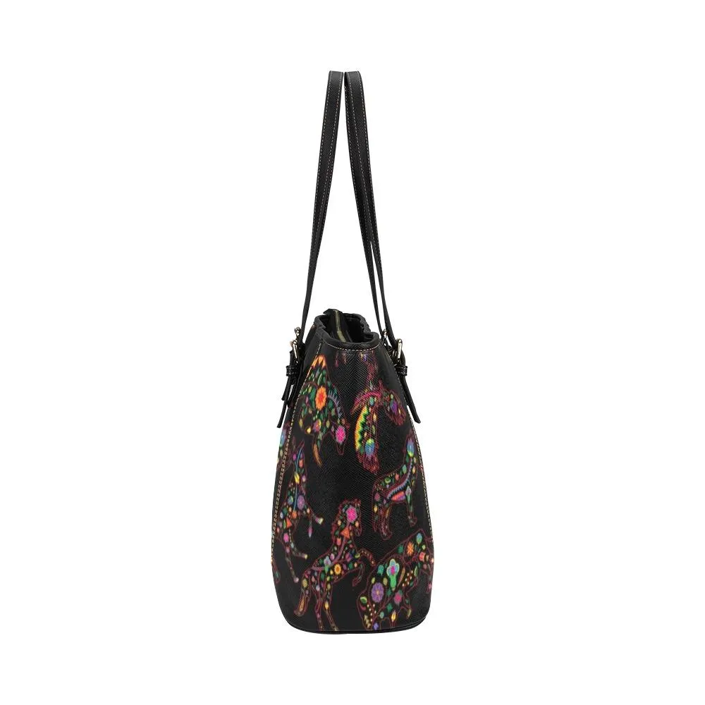 Neon Floral Animals Leather Tote Bag/Large