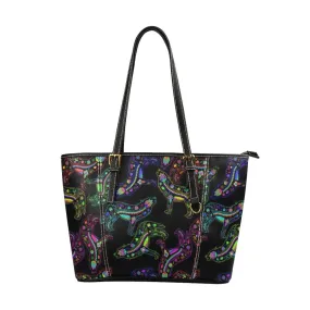 Neon Floral Wolves Leather Tote Bag/Large