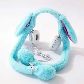 (Net)  Warm Earmuff LED Rabbit Ear Headphones - Creative Music Wired Earphones