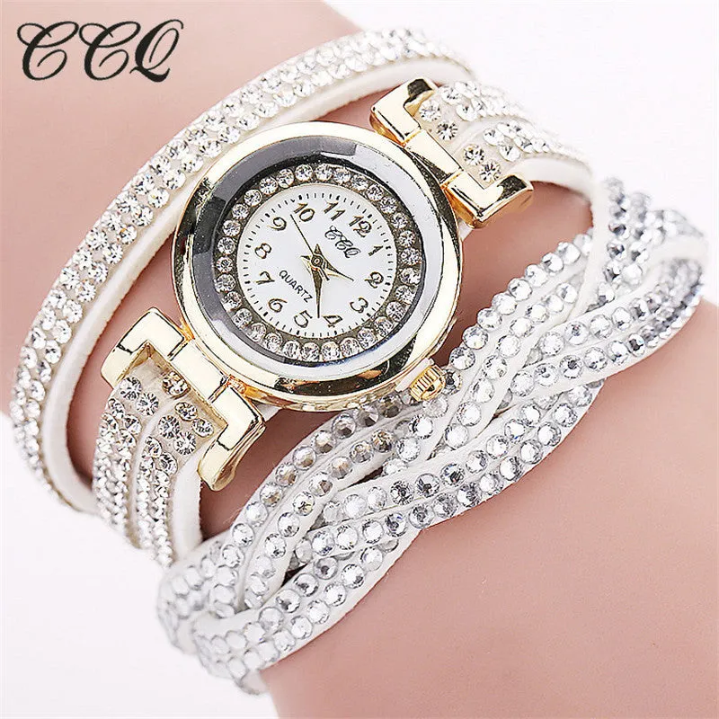 New Fashion Casual Quartz Rhinestone Watch Braided Leather Bracelet