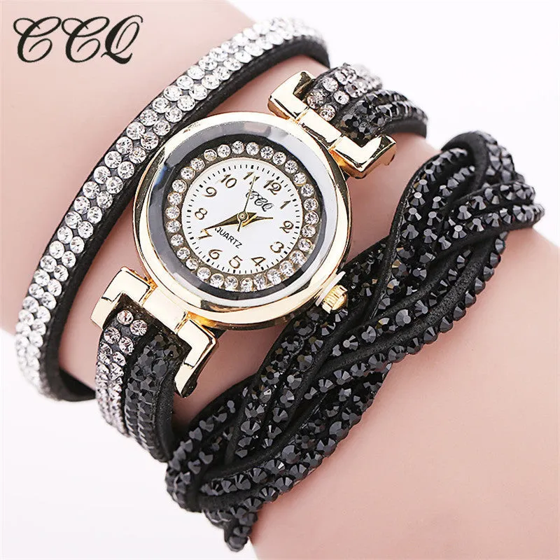 New Fashion Casual Quartz Rhinestone Watch Braided Leather Bracelet