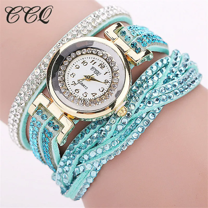 New Fashion Casual Quartz Rhinestone Watch Braided Leather Bracelet