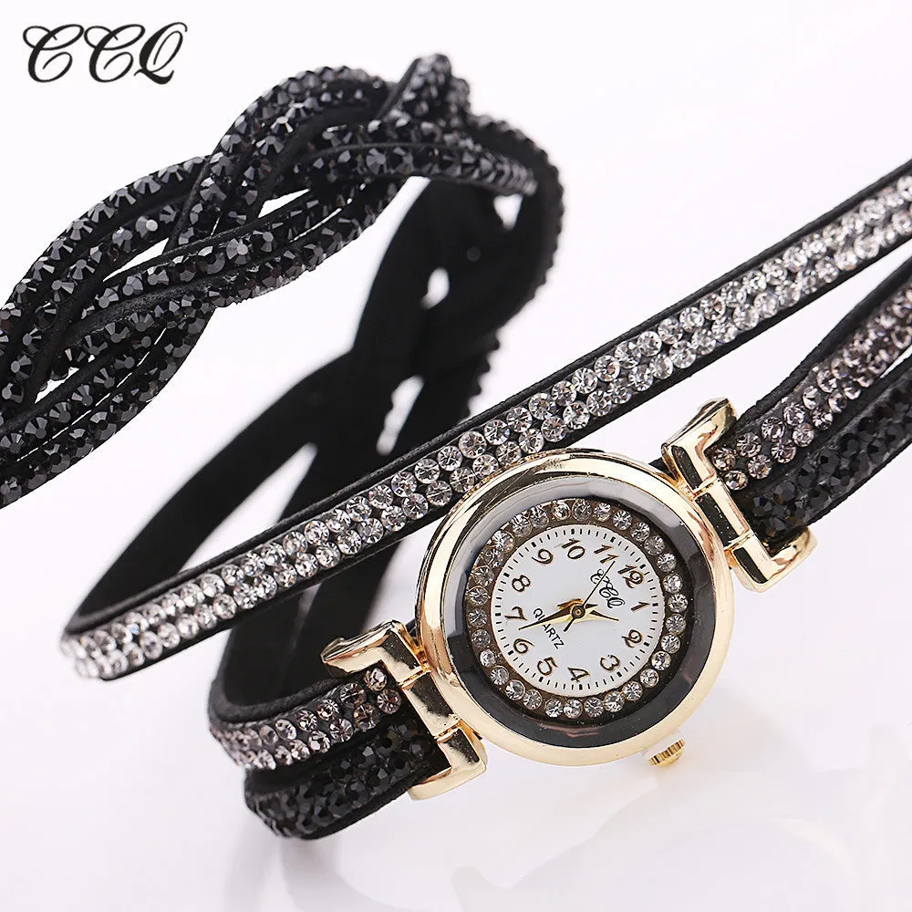 New Fashion Casual Quartz Rhinestone Watch Braided Leather Bracelet