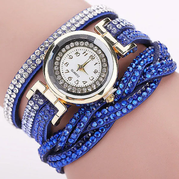 New Fashion Casual Quartz Rhinestone Watch Braided Leather Bracelet