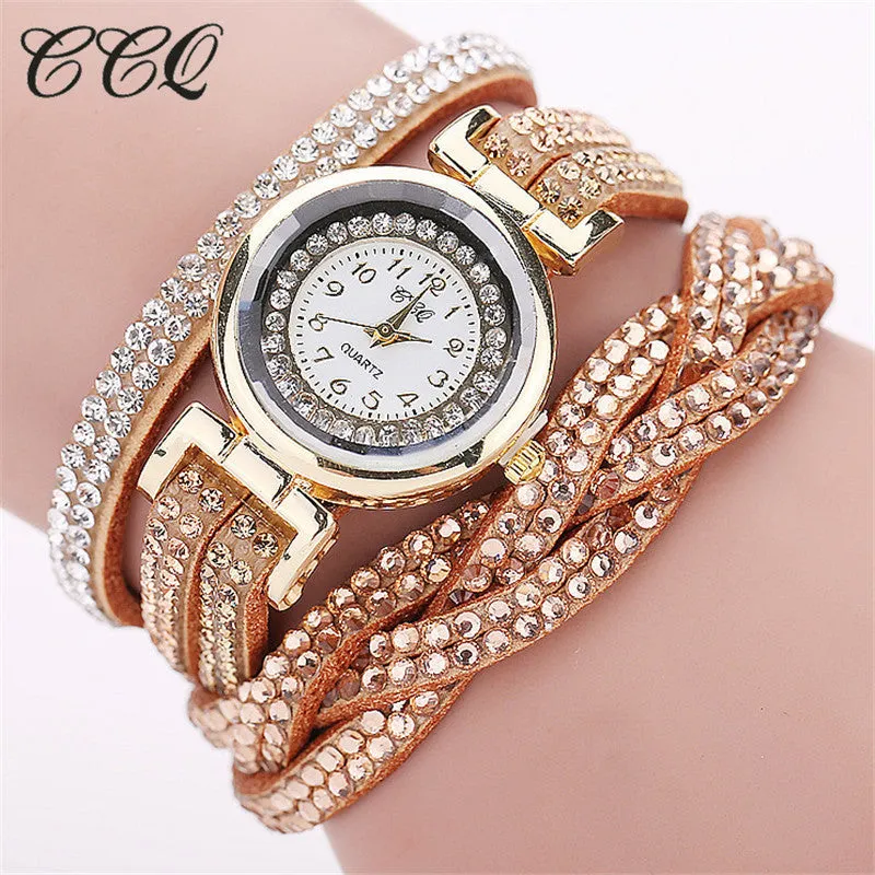 New Fashion Casual Quartz Rhinestone Watch Braided Leather Bracelet