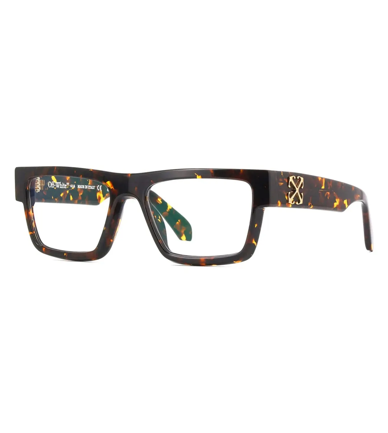 OFF White Men  Shiny Dark Havana Square Optical Frame