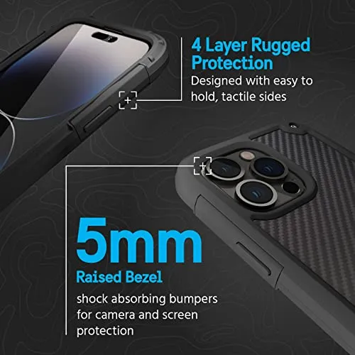 Pelican Shield Kevlar Series - iPhone 14 Pro Max Case 6.7" [Compatible with MagSafe] Magnetic Charging Phone Case with Belt Clip Holster Kickstand [21FT MIL-Grade Drop Protection] Cover - Black