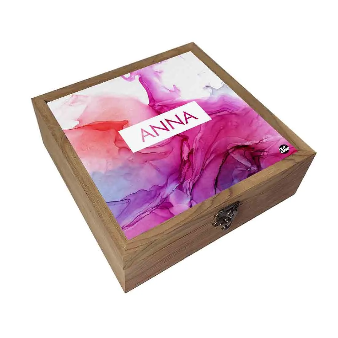 Personalized Jewellery Box in Wood for Women - Pink Watercolor