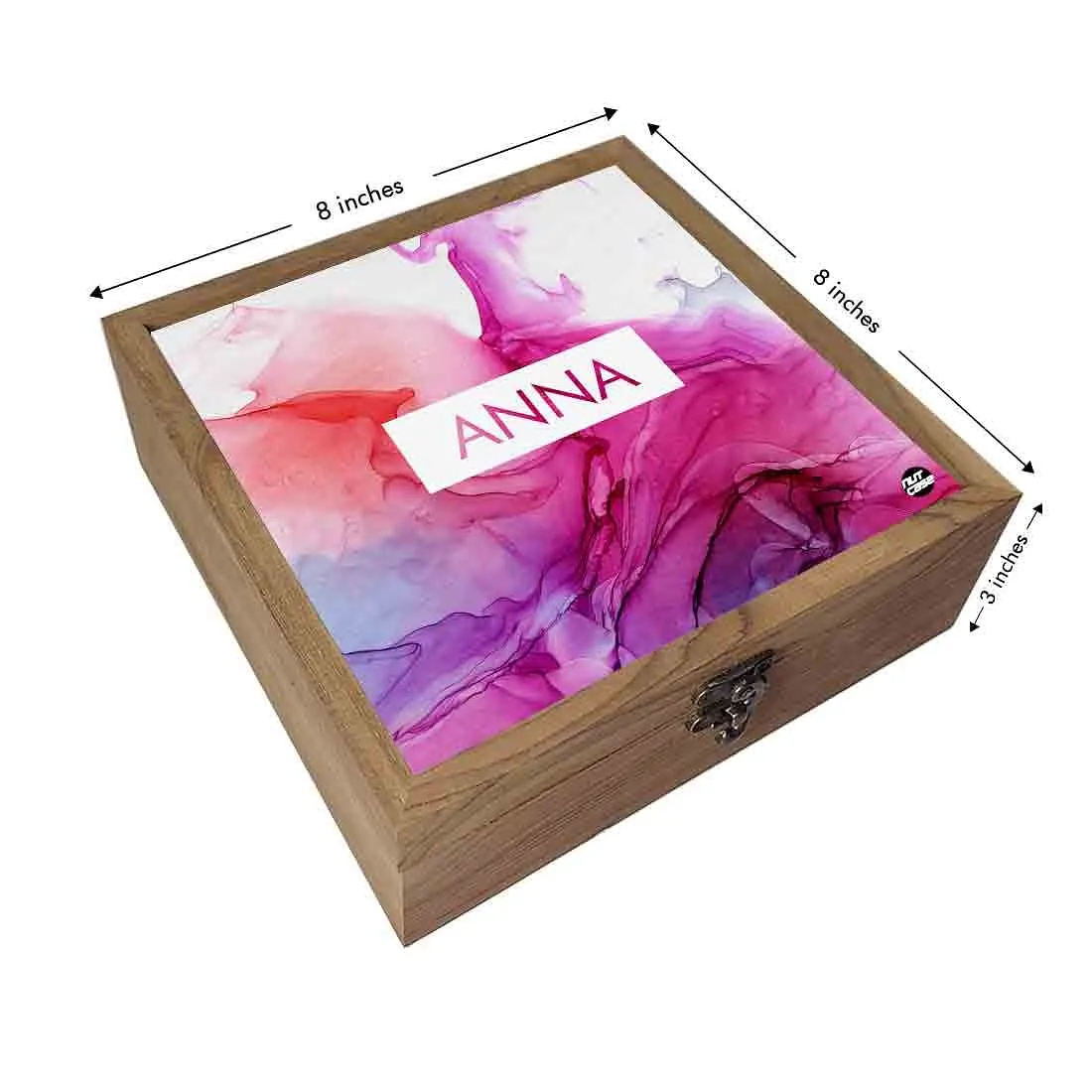 Personalized Jewellery Box in Wood for Women - Pink Watercolor