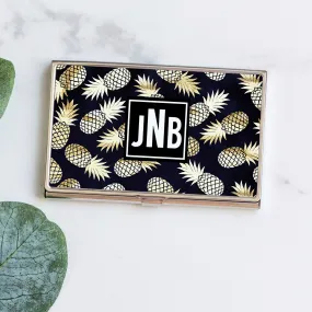 Pineapple Business Card Holder, Black & Gold Business Card Case, Monogram credit card holder