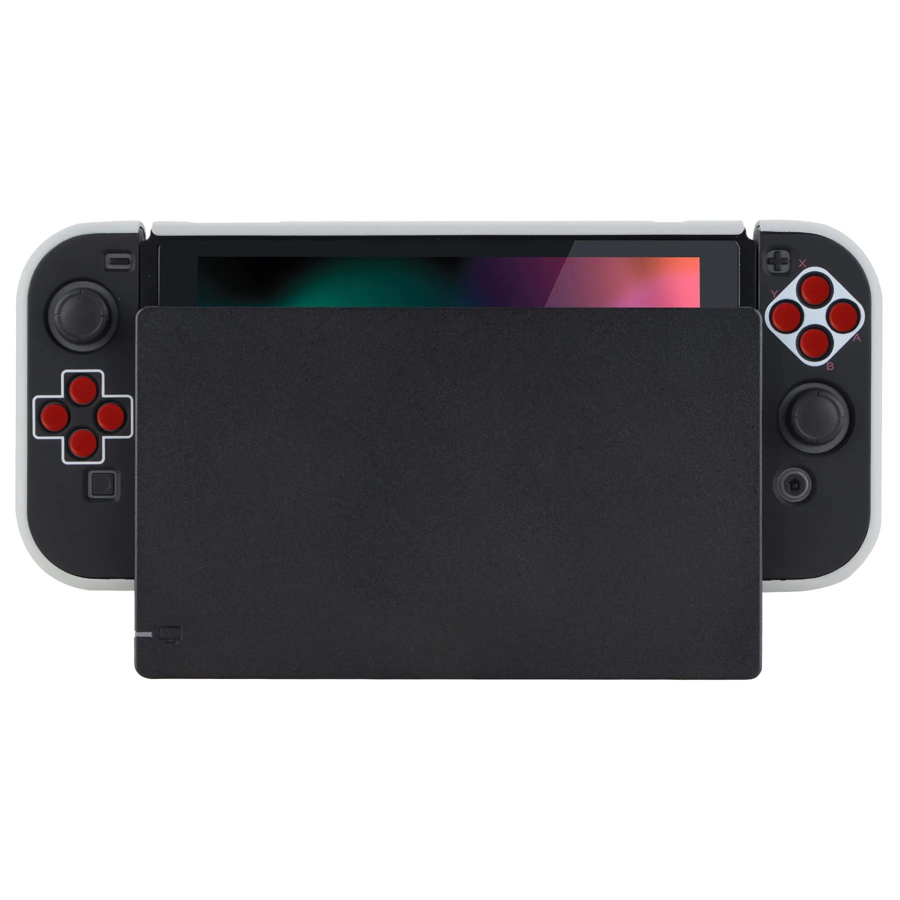 PlayVital Classics NES Style Back Cover for NS Switch Console, NS Joycon Handheld Controller Separable Protector Hard Shell, Dockable Protective Case with Red ABXY Direction Button Caps - NTT103