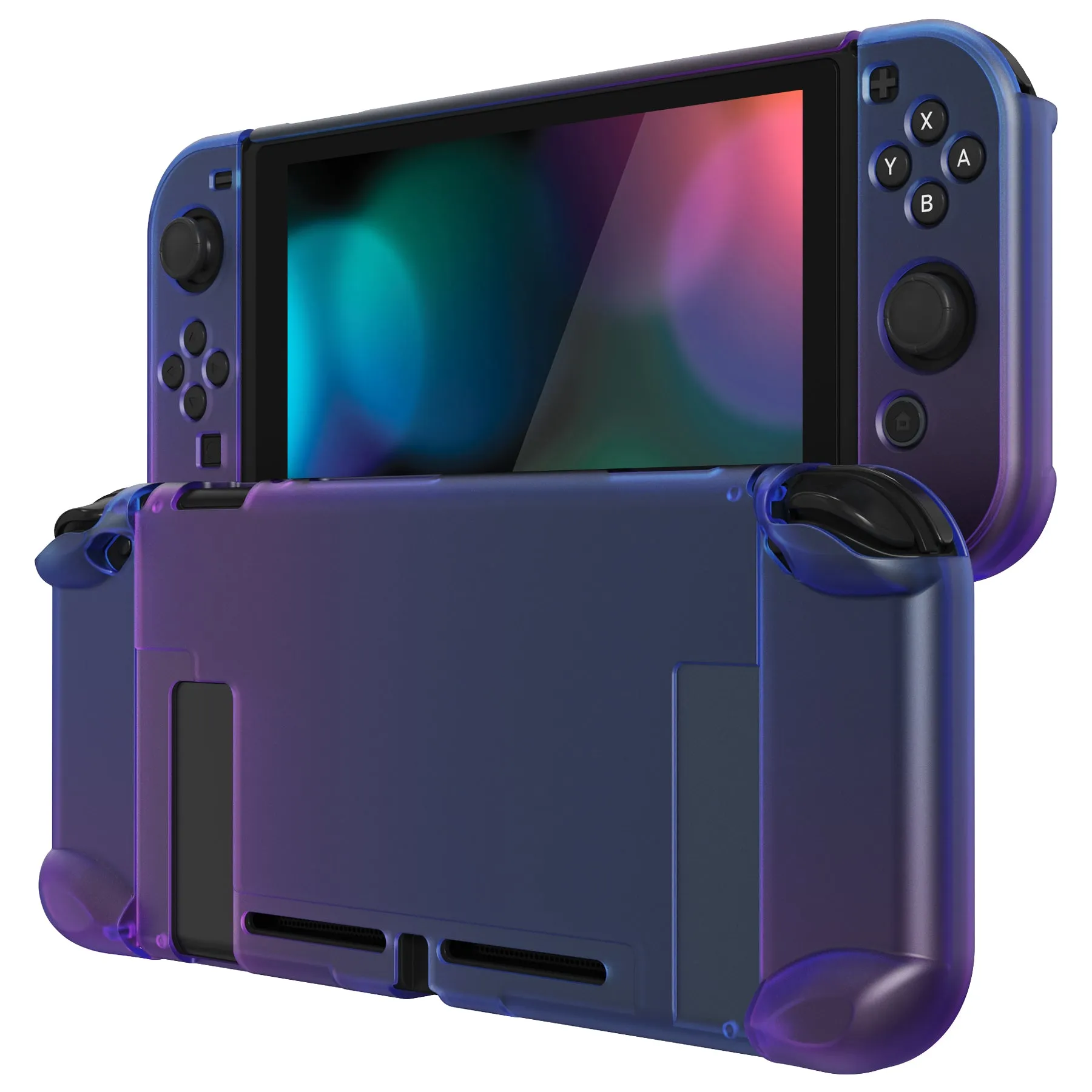 PlayVital Gradient Translucent Bluebell Cover for NS Switch Console, NS Joycon Handheld Controller Separable Protector Hard Shell, Customized Dockable Protective Case for NS Switch - NTP347V2