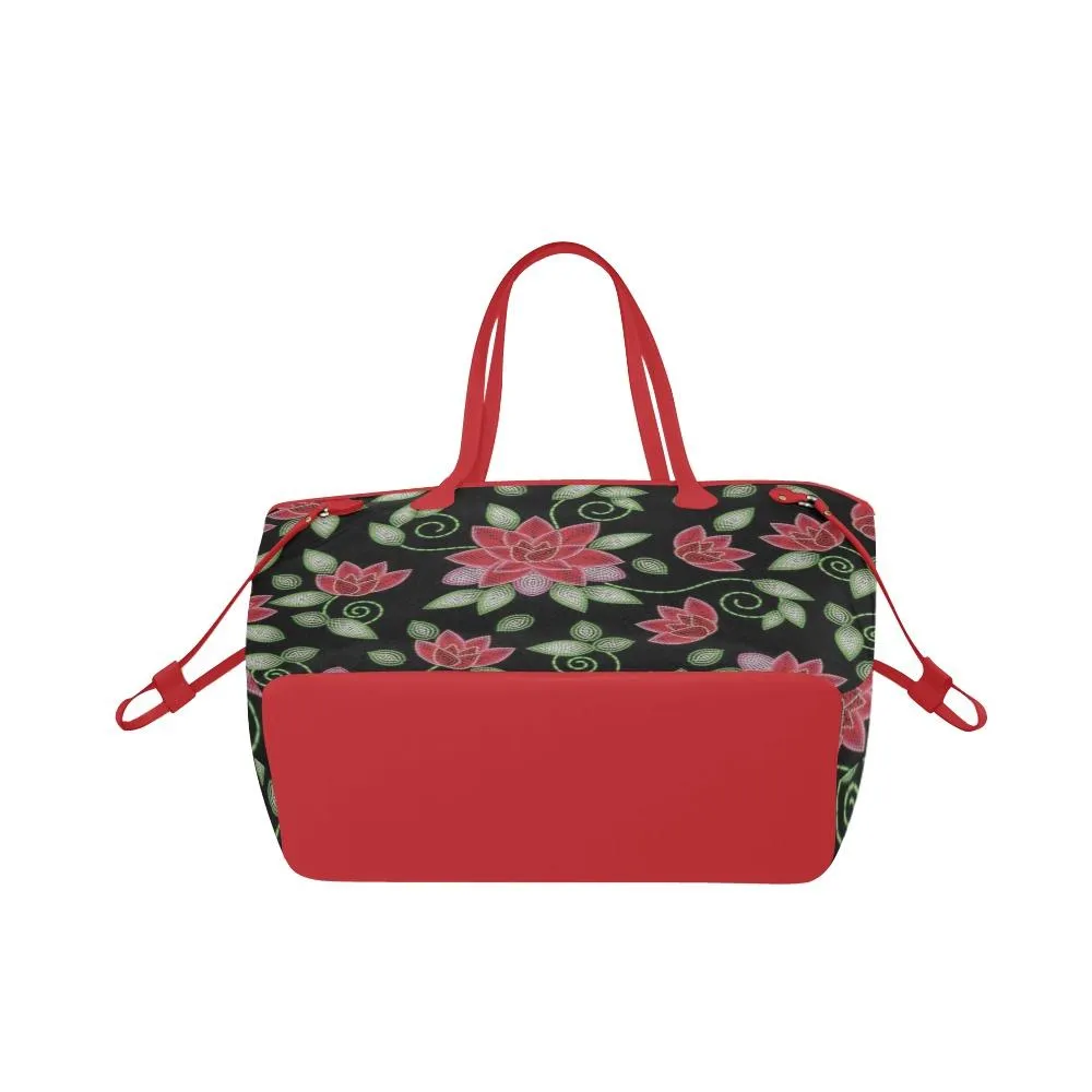 Red Beaded Rose Clover Canvas Tote Bag