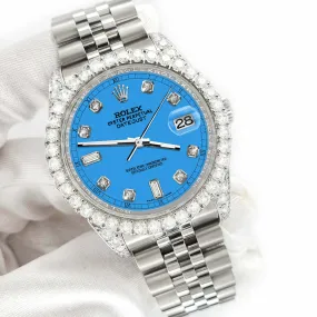 Rolex Datejust 116200 36mm 4CT Diamond Bezel/Lugs/Blue 6 9 Baguette Dial Watch TFJ-142508622