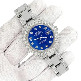 Rolex Datejust 31mm Pave 7.2ct Iced Diamond Royal Blue MOP Watch 178240 TFJ-142508417